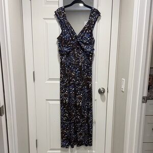 Chic Sleeveless Maxi Dress in Blue and Brown